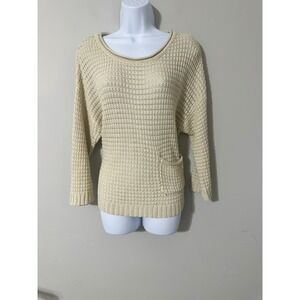 Missguided Cream Waffle Knit‎ Dolman Sleeve Sweater Top Small Pocket Cozy Size M